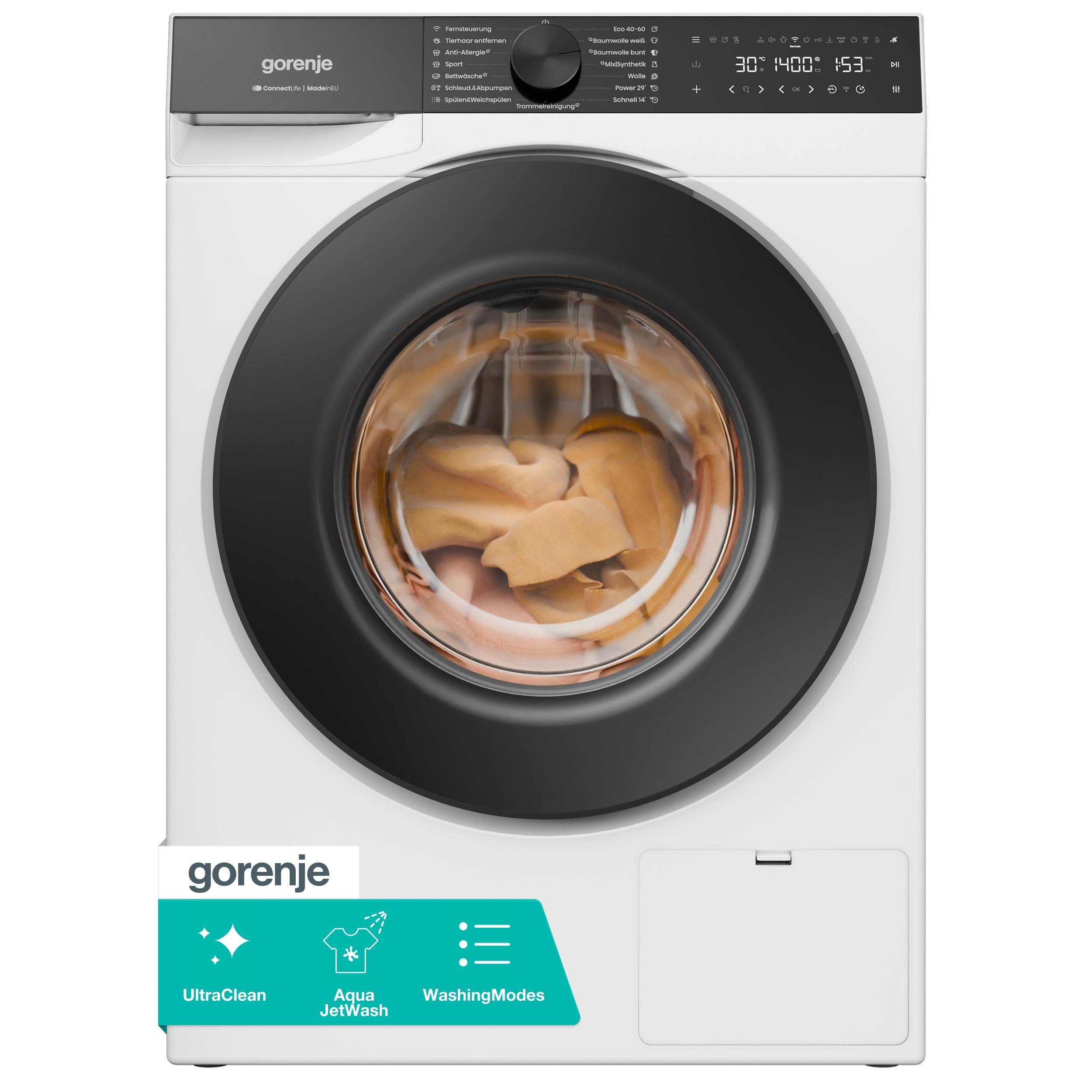 Gorenje W5G684A3T1 Waschmaschine, 8 kg, 1400 U/Min., WIFI, Steam Tech, 15 Programme, weiß