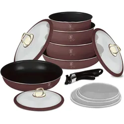 BerlingerHaus Design Kochset inkl. Smart Lids, 12-teilig, bordeaux, Pfannenset + Topfset, Rot