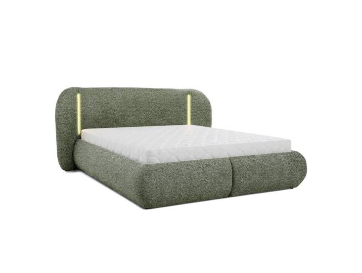 Beautysofa Polsterbett Corfu, LED-Beleuchtung, Bettkasten und Taschenfedernmatratze 26 cm, 180x200, Grün, H2 + H3, 180x200 cm, Schlafzimmer, Betten, Polsterbetten