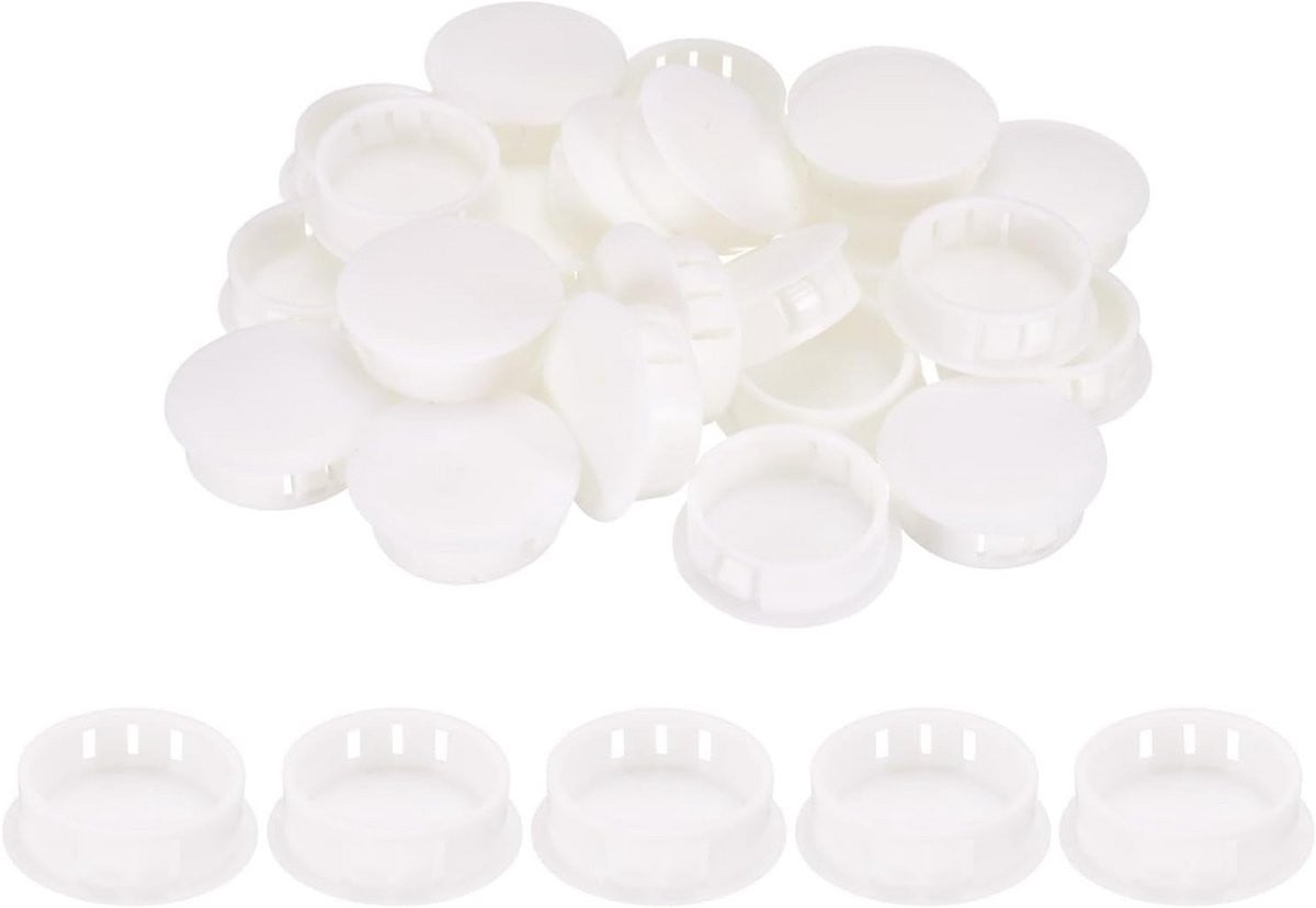 50 stuks Witte Kunststof Gatafdekkingen voor Meubels en Kasten, 30 mm