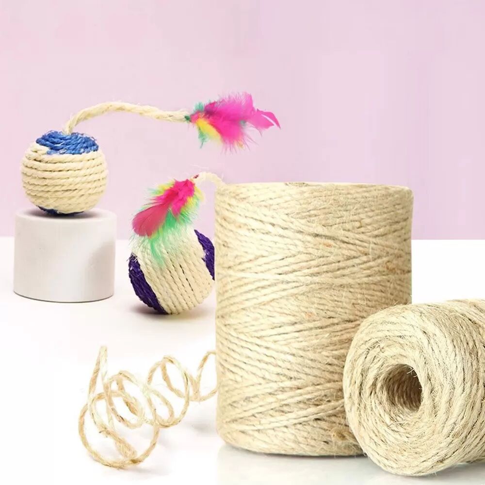 INF Balle en Sisal avec Plumes pour Chat - Jeu Interactif et Griffades Amusantes
