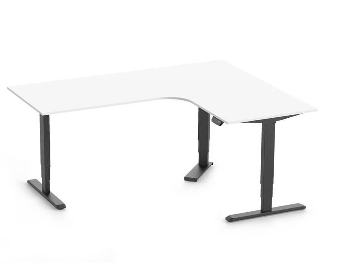 PRIMUS Eckschreibtisch, Gestell Schwarz, Tischplatte 2000/800 x 1600/800 x 25 mm Topweiß