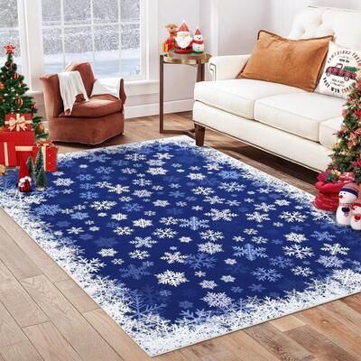 Garvee Romantic Snowflakes Indoor Washable Christmas Area Rug