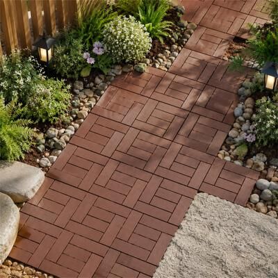 DEVERA 44-Piece 12x12 Inch Brown Interlocking Patio Floor Tiles - 1' x 1'
