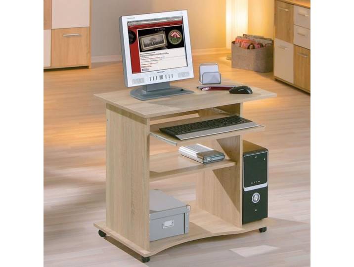 Bureau informatique 80x50x75 cm avec roulettes naturel - PROCESS