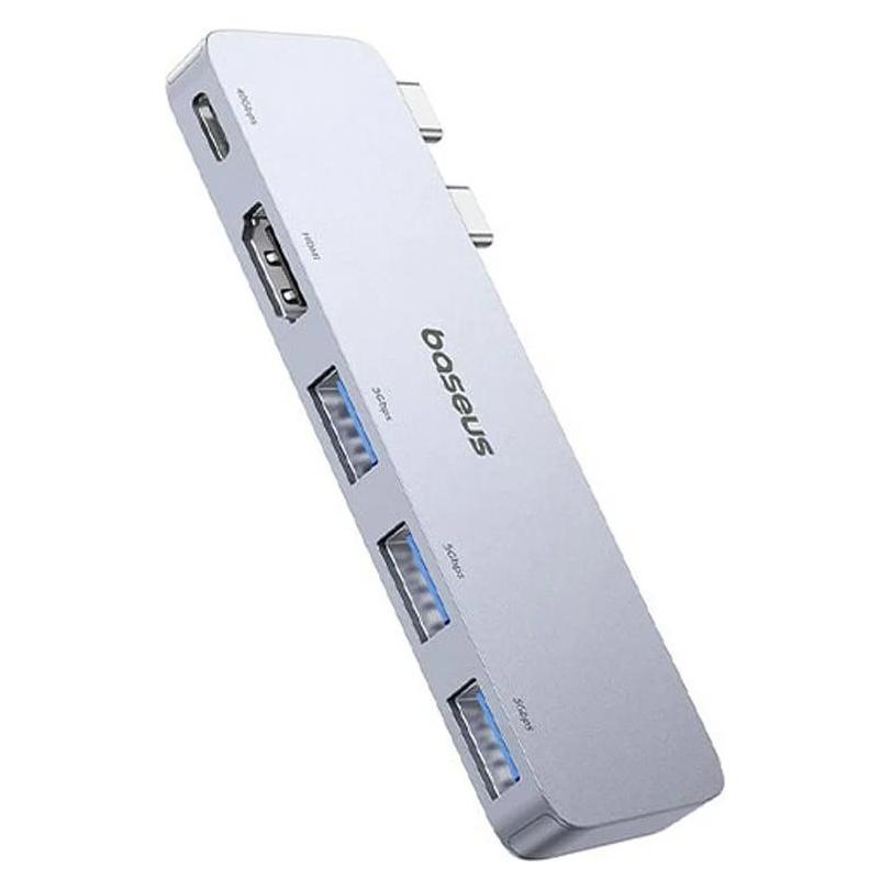 Hub 5in1 Baseus UltraJoy 2xUSB-C to USB-C+HDMI 4K@30Hz+3xUSB (grey) (USB-C, 5 Ports) (6932172657727)