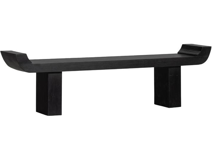 Bank WOOOD Lox Massiv Mangoholz mit umlaufendem Rand H 35 x B 183 x T 53 cm , schwarz, B:183cm H:35cm T:53cm, Holzwerkstoff, Sitzbänke, Bank, Tragkraft 100 kg, breite Standbeine, individuelle Holzmaserung
