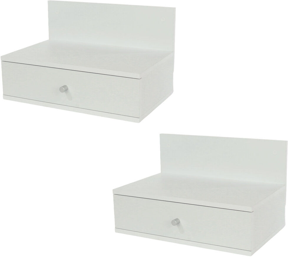 17 Stories Tamiah Set of 2 Floating Wall-Mounted One Drawer Bedside Tables, Compact White 30cm H X 50cm W X 31.4cm D