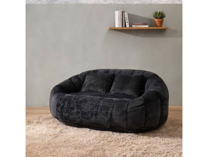 Pouf canapé XXL en chenille noire mate mousse mémoire de forme structure rectangulaire pour adulte et enfant intérieur et