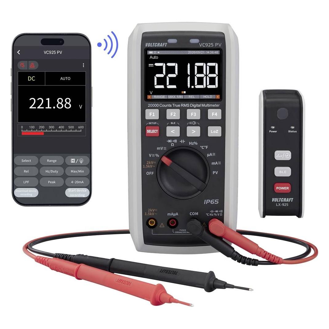 Voltcraft VC925 PV Photovoltaik-Multimeter digital Strahlwassergeschützt (IP65) (CAT IV 1000V, Hand-Multimeter) (VC-15361740)