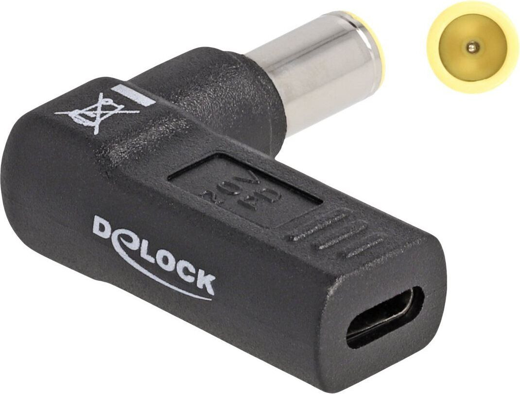 Delock adapter voor notebook-voedingskabel USB Type-C naar IBM 7,9 x 5,5 mm, 90 graden geknikt, zwart