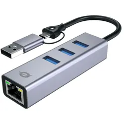 Conceptronic ABBY25G USB zu Gigabit-Netzwerkadapter mit 3-Port-USB-Hub