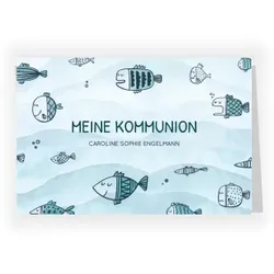 Einladungskarte Kommunion: Lustige Fische mit Foto in Hellblau