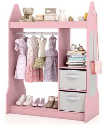 Costway Kids Play Armoire Dresser with Cloth Hanger-Pink