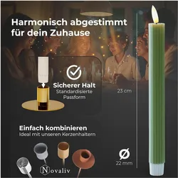 Novaliv, LED Kerzen, Stabkerzen LED mit Timer Grün 12 Stück indoor - 6 Stunden - ECHTWACHS gerippt 23cm Höhe für Kerzen (12x)