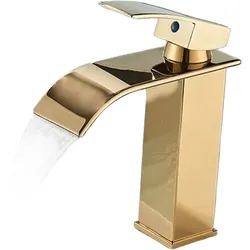 KLARWERK® ROSA | Wasserfall Badarmatur Gold glänzend | Gastronomie Edelstahl Mischbatterie Waschbecken | Wasserhahn eckig Waschtischarmatur