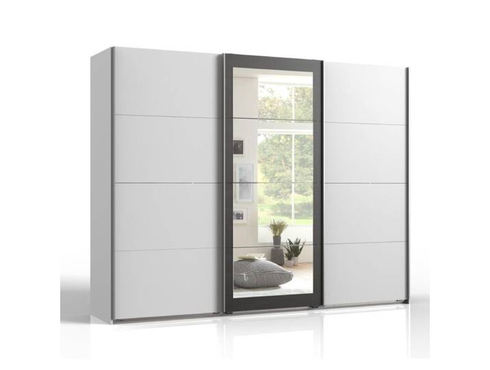 Wimex Minden Schwebetürenschrank mit Spiegel - Dekor weiß, Dekor Raw Steel, Spiegelglas - 270 Modern, Zeitlos