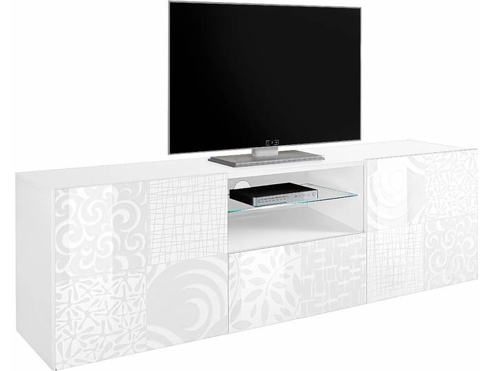 Lowboard HOME AFFAIRE Miro , weiß (weiß hochglanz lack mit siebdruck), Sideboards, Lowboard, Breite 181 cm mit dekorativem Siebdruck
