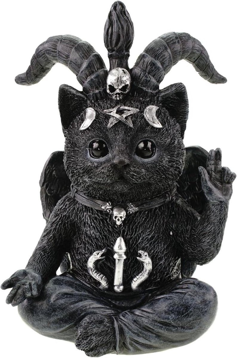 Decoratiefiguur kat - Occult beeld - Zwart/zilver - Hoogte: 19 cm