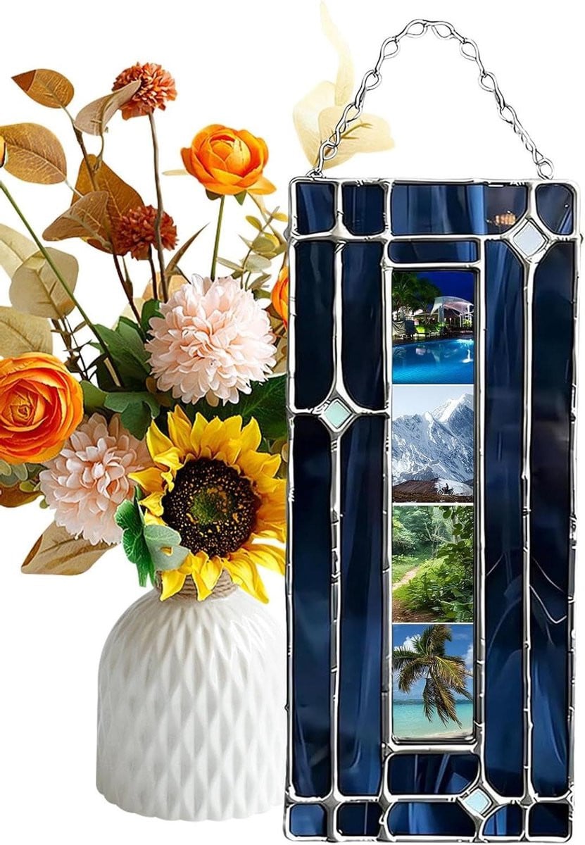 Handgeschilderd blauw ornament fotolijst herinneringsframe 16 x 13 cm