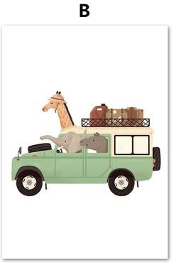 Inspired Finds Funny Safari Animals Canvas Wall Art Elephant Giraffe Nordic Nursery Decor 7.87x9.84 In No Framed whimsical Safari Cartoon