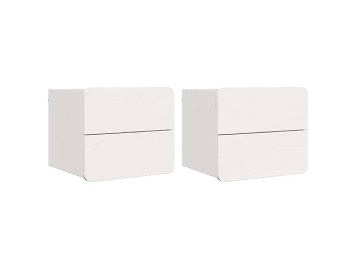 hliofuir 2er Set Wandnachttisch Weiß 39x33x33 cm Massivholz Kiefer Schwebende Beistelltische fürs Schlafzimmer sparen Bodenfläche und bieten praktischen Stauraum an der Wand.