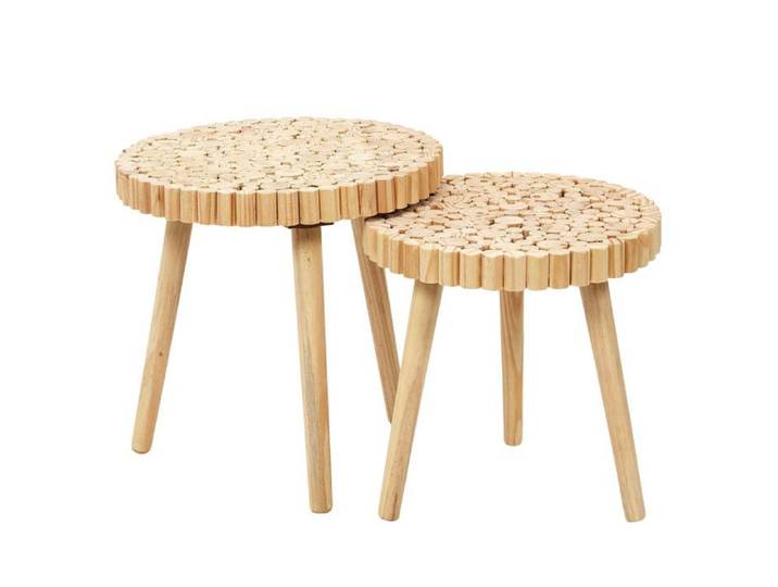 FREJ - Duo de Tables Gigognes Plateau Rondins de Bois