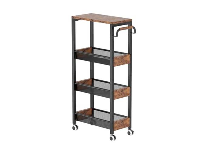 VNLCPX Nischenregal 20 cm Breit Rollwagen 4 Ebenen Schmal Holz Metall für Küche, Bad, Wohnzimmer und Arbeitszimmer, Schmaler Rollwagen mit 4 Ebenen, Platzsparendes Nischenregal, Stabil