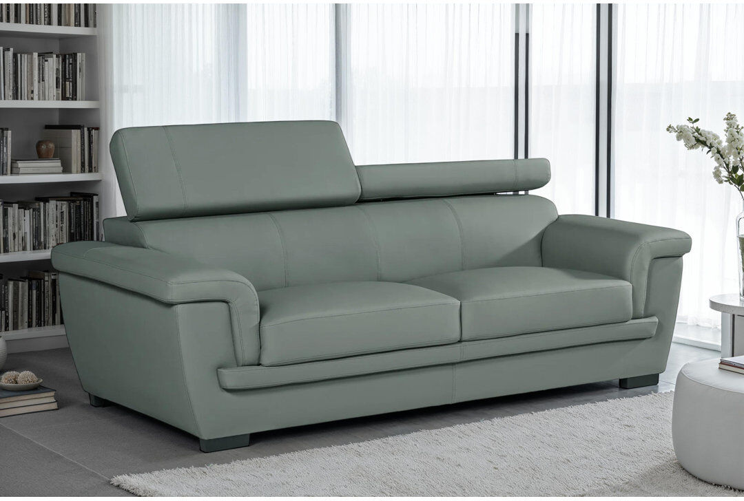 17 Stories Syniya Genuine Leather Sofa Gray Genuine Leather 3