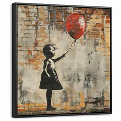 LEINWAND Bilder mit Rahmen - Graffiti - Banksy - Mädchen - Straßenkunst - 50x50