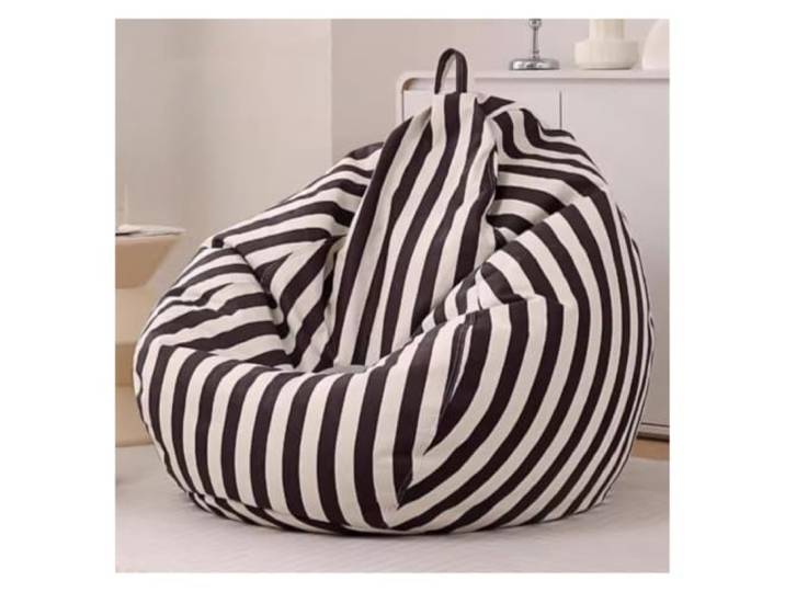 KUNYOS Sitzsack-Bezug, gestreift, beflockter Eck-Pouf-Sitzsack(Black,D100cm-cover-adults)