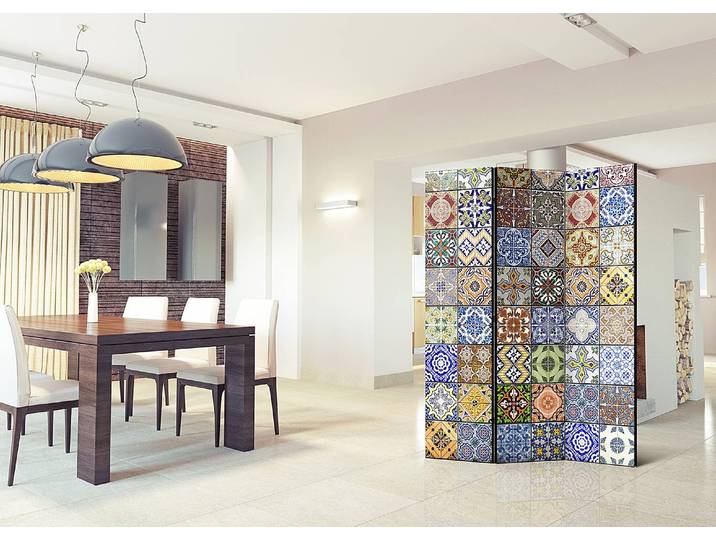 Paravent Colorful Mosaic 1-seitig Vlies auf Massivholz Multicolor 135 x 172cm
