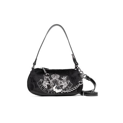 Schultertasche JUICY COUTURE "TWIG NARRATIVE S. HOBO Damen", Damen, Gr. B/H/T: 3cm x 11cm x 3cm onesize, schwarz, Polyester, Polyurethan, Taschen Schultertasche, Schultertasche Damen, Mini Bag, Handtasche, Fashion, Lifestyle, Sale