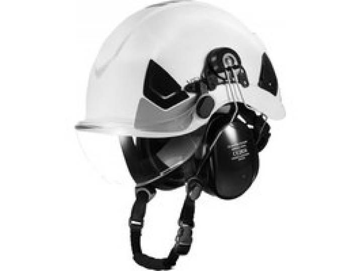 VEVOR Schutzhelm ANSI/ISEA Z89.1-zugelassener ABS-Sicherheitshelm mit Visier & Ohrenschützern, verstellbarer Industriehelm belüfteter Bauhelm Arbeitshelm für Industriebau Arbeitskleidung Weiß