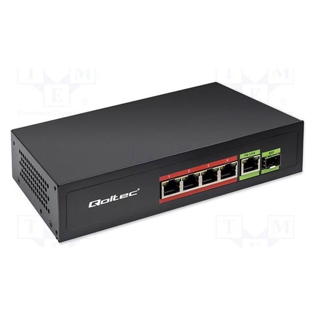 Qoltec Ethernet PoE SWITCH 4x RJ45 PoE 1x RJ45 Uplink (5 Ports) (52296)