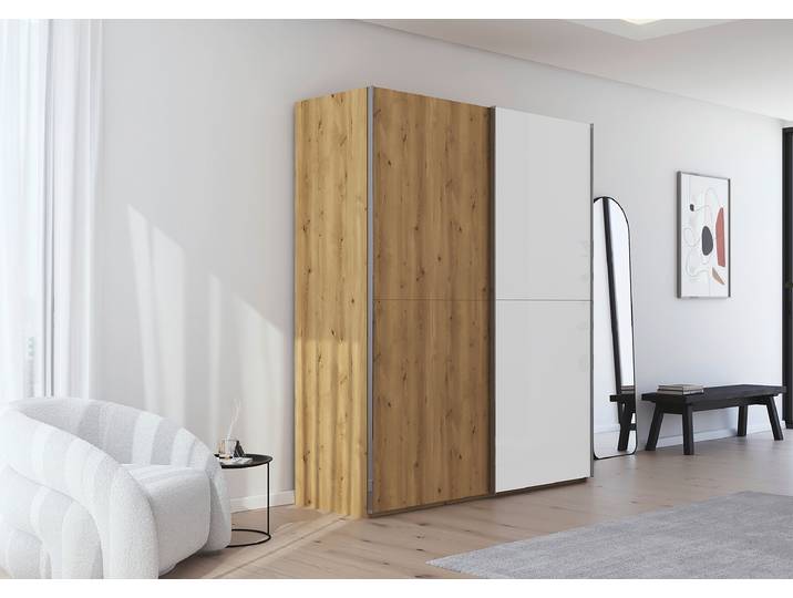 Schwebetürenschrank Scale mit Glas 181cm Holz/Weiß/Weiß
