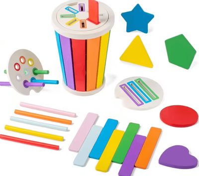 Inspire Curations Montessori Wooden Color & Shape Sorting Toy Kids Matching & Fine Motor Learning Game a