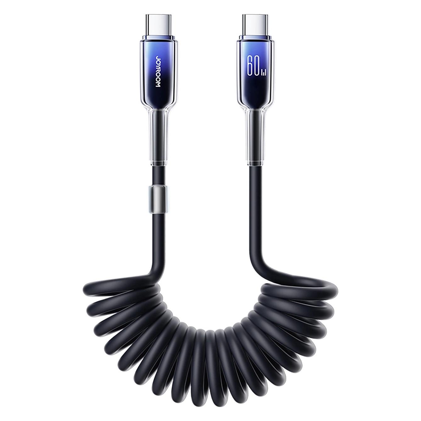 Joyroom S-A43 Crystal-Clear Series 60W Coiled Fast Charging Data Cable (Type-C to Type-C) 1.5m-Black (1.50 m, USB 2.0, 60 W) (S-A43)
