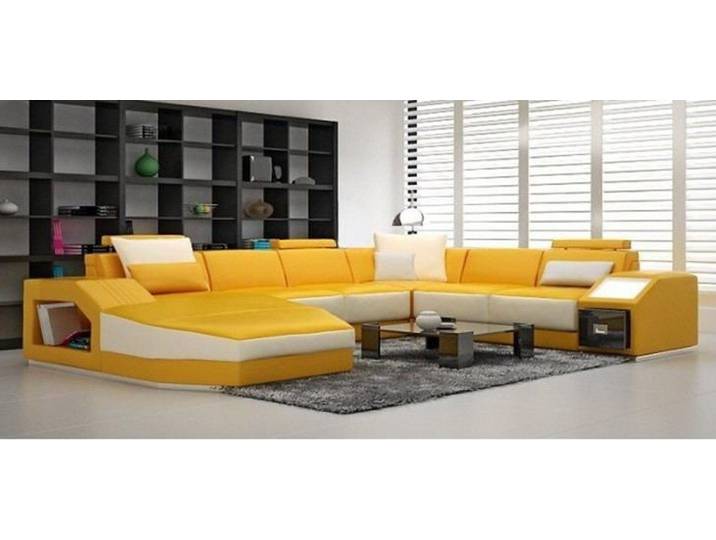 JVmoebel Wohnlandschaft Leder Ecksofa Big Couch mit Beleuchtung und italienischem Rindsleder, Made in Europa