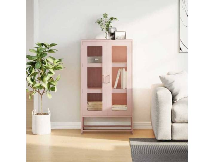 Meuble Rangement - HAOSHOP - Buffet haut rose 68x39x123 cm acier&01_37265