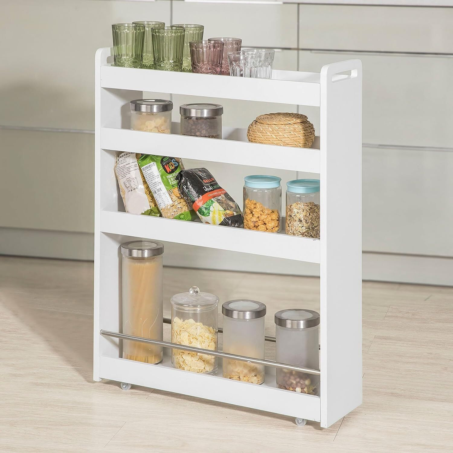 SoBuy Smalle keukentrolley als opbergrek in wit MDF