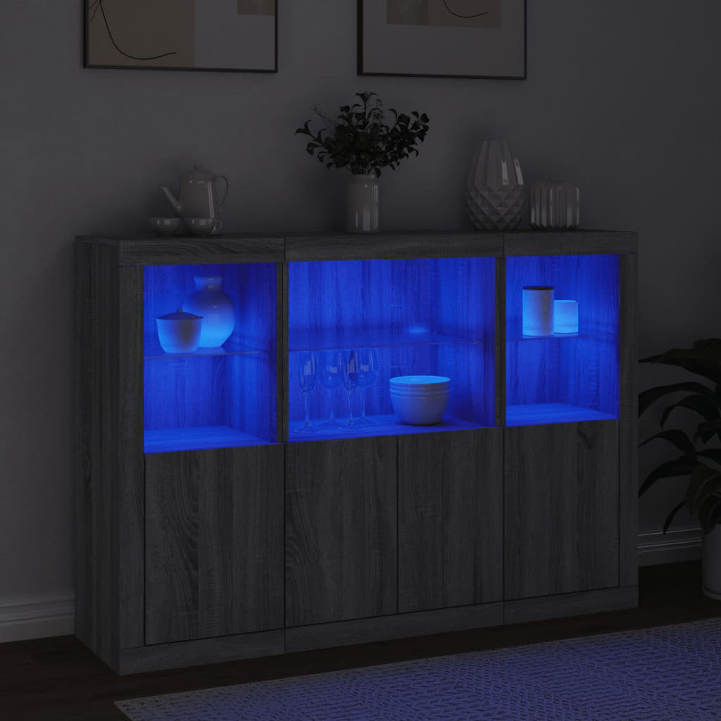 Metro Aznar 142.5 cm W Glass Sideboard Grey Sonoma 100cm H X 142.5cm W X 37cm D