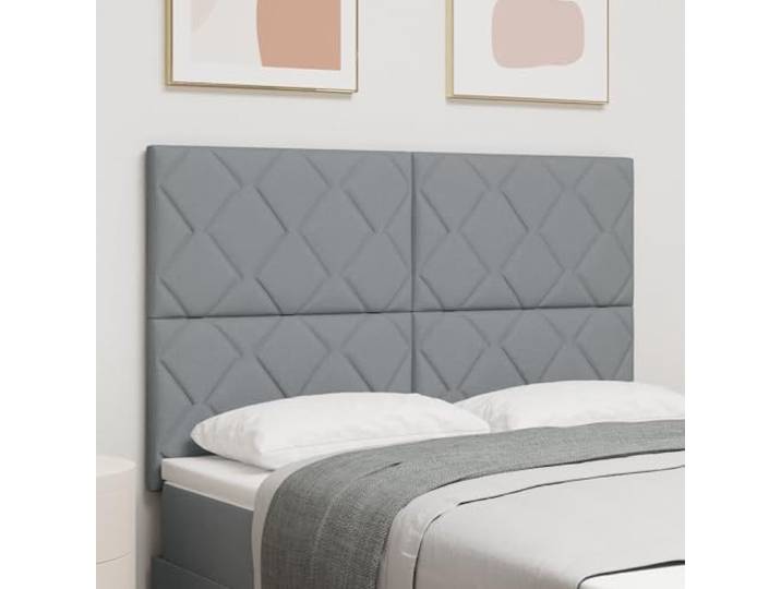 KTHLBRH Kopfteil im Block-Design mit Diamantsteinen, hellgrau, 140 cm, gepolsterter Stoff, solide Struktur, Holz, Wandmontage, zeitgenössischer Stil, minimalistisch, geometrisch, rechteckig