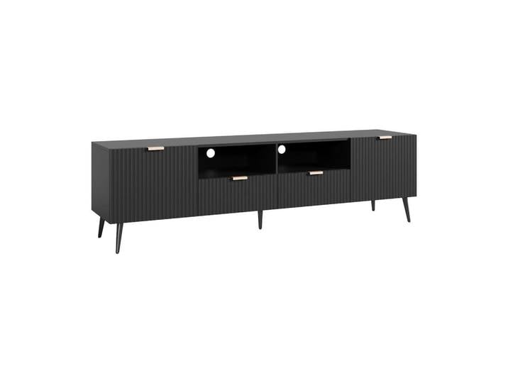 [en.casa] Fernsehschrank Nand, Schwarz, Holzwerkstoff, Metall, 2 Schubladen, Rechteckig, 40x51x180 cm, Wohnzimmer, TV Möbel, Lowboards, Lowboards stehend