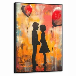 LEINWAND Bilder mit Rahmen - Straßenkunst - Liebe - Graffiti - Kunst - Banksy - 60x80