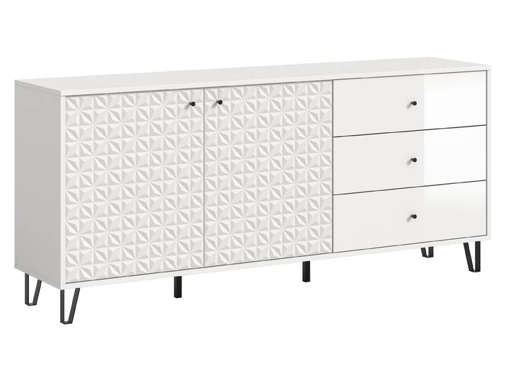 Prisma buffet 3 tiroirs\, 2 portes blanches\, haute brillance blanche.