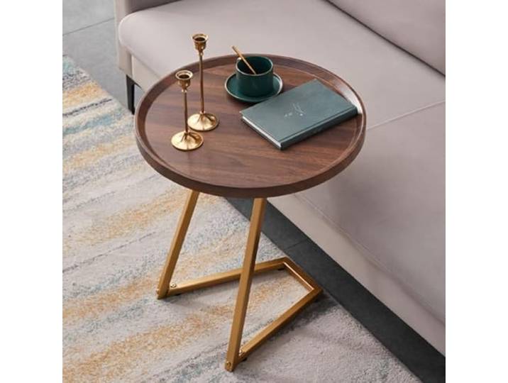 JIiopCFegh Kleiner Beistelltisch mit Metallgestell for Wohn- und Schlafzimmer(50cm,Brown)