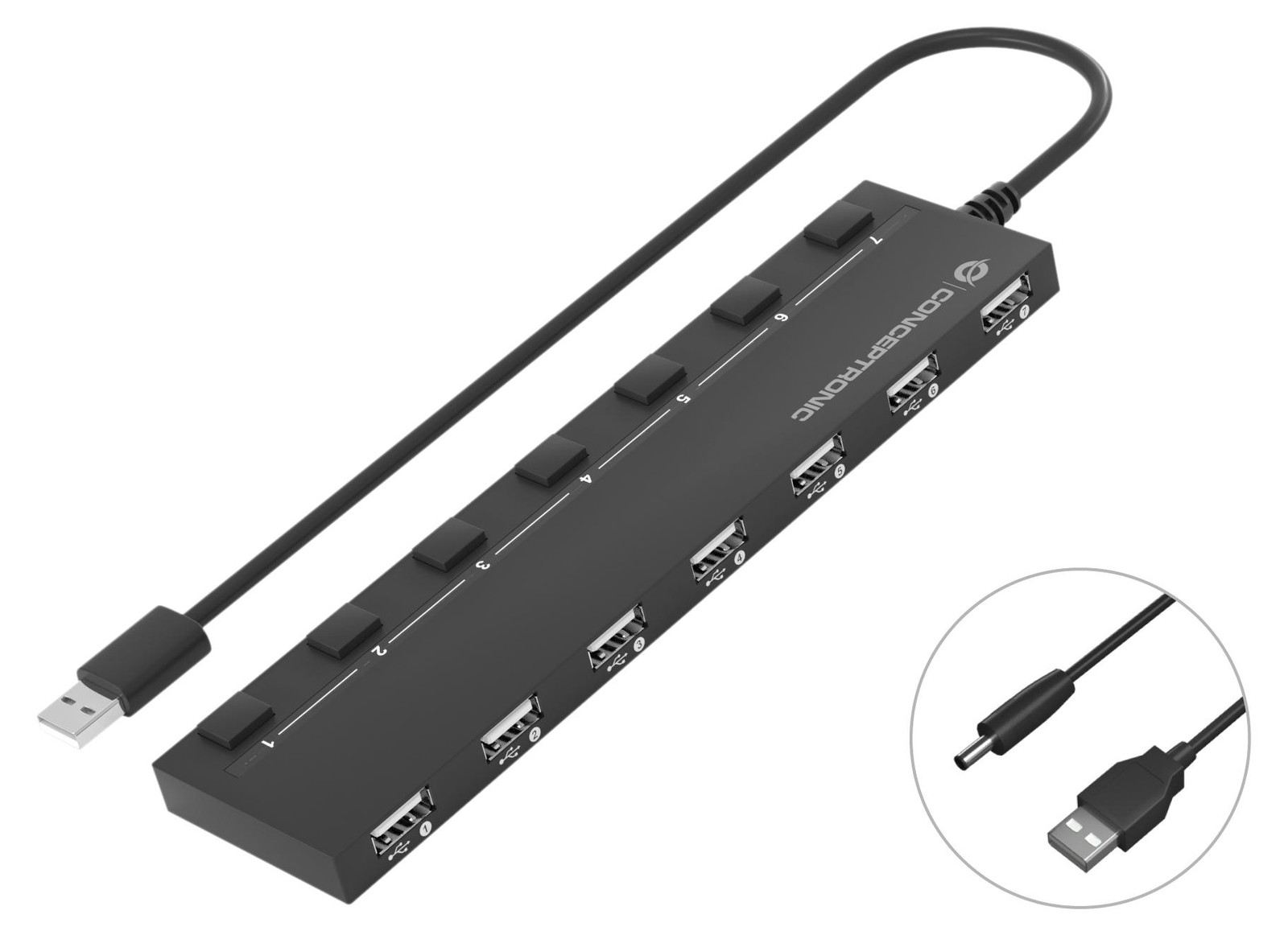 Conceptronic USB-Hub 7-Port 2.0 met voeding, Wit