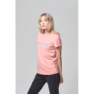 Kurzarmshirt BENCH. "LEORA", Damen, Gr. 42, orange (coral), Jersey, Obermaterial: 100% Baumwolle, bedruckt, figurbetont, Rundhals, Shirts, figurbetonte Passform, mit Rundhalsausschnitt