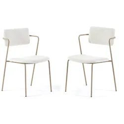 RATTATAN Set aus 2 Polsterstühlen für den Innenbereich aus Bouclé-Samt, Beine aus Metall – elegant und komfortabel für Esszimmer, Küche, Bar, Restaurants-LUISA